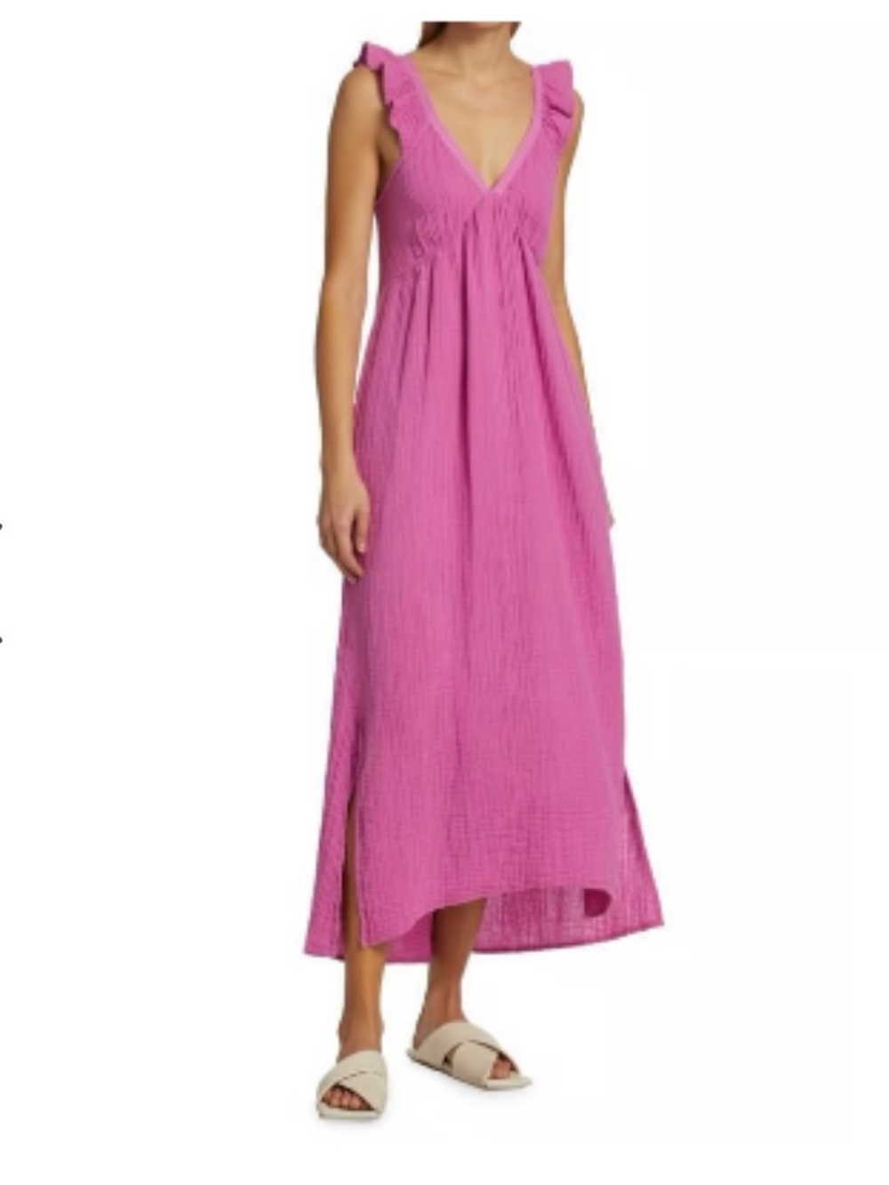 Xirena Leyla Midi Dress Womens Sz S Pink Sleeveless Flutter Sleeve V-Neck Cotton